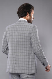 Plaid Slim-Fit Light Blue Men Suit - Wessi