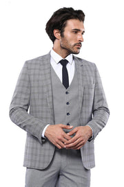 Plaid Slim-Fit Light Blue Men Suit - Wessi