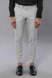 Plaid Slim-Fit Light Grey Men Trousers - Wessi