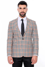 Plaid Slim-Fit Orange Black Men Blazer - Wessi