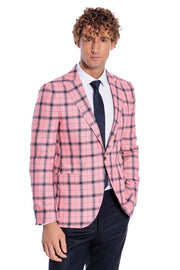 Plaid Slim Fit Pink Men Blazer - Wessi