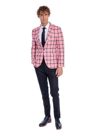 Plaid Slim Fit Pink Men Blazer - Wessi