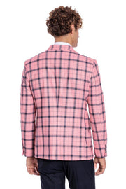 Plaid Slim Fit Pink Men Blazer - Wessi