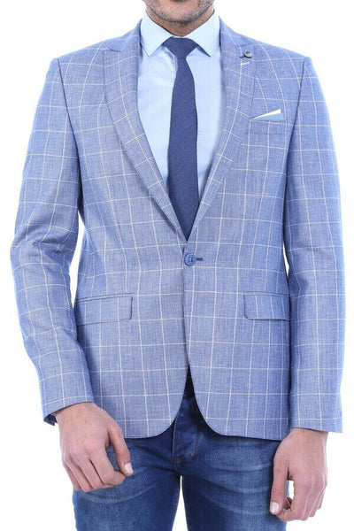 Plaid Slimfit Blue Jacket - Wessi