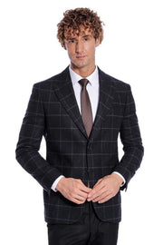 Plaid Wool Black Men Blazer - Wessi