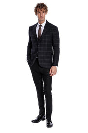 Plaid Wool Black Men Blazer - Wessi