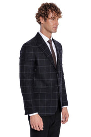 Plaid Wool Black Men Blazer - Wessi