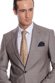 Plain 2 Piece Slim Fit Light Brown Men Suit - Wessi