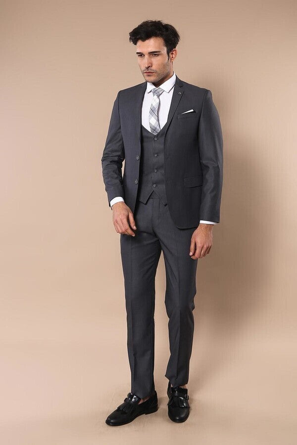 Plain Vested Anthracite Men's Suit | Wessi