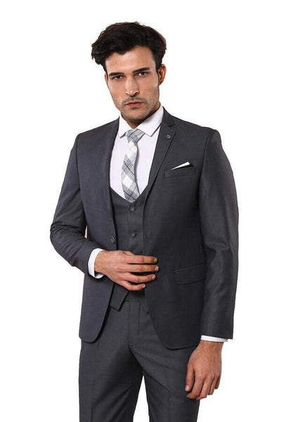 Plain Vested Anthracite Men's Suit | Wessi