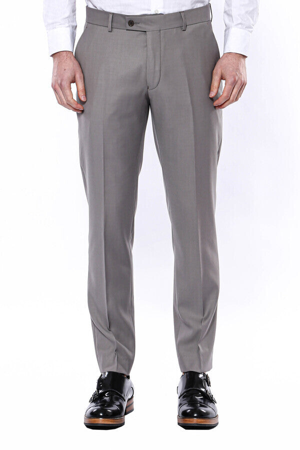 Plain Beige Men Trousers - Wessi