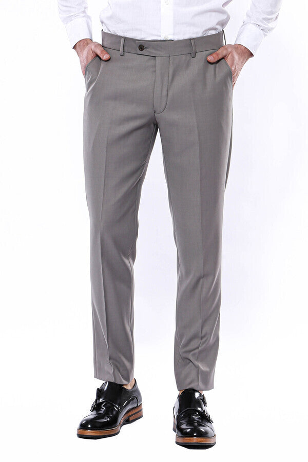 Plain Beige Men Trousers - Wessi