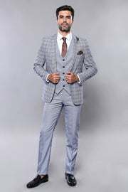 Plain Blue Vested Men's Suit | Wessi