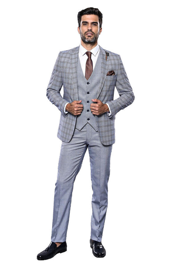 Plain Blue Vested Men's Suit | Wessi