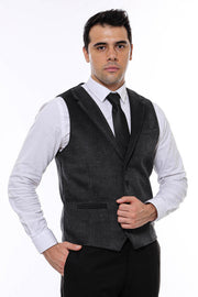 Plain Collared Anthracite Men Vest - Wessi