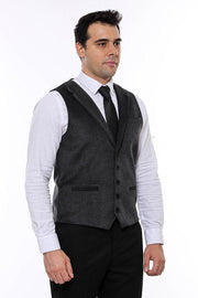 Plain Collared Anthracite Men Vest - Wessi