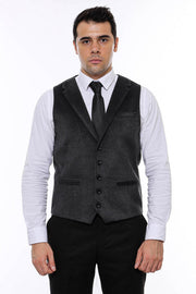 Plain Collared Anthracite Men Vest - Wessi