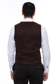 Plain Collared Dark Brown Men Vest - Wessi