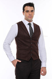 Plain Collared Dark Brown Men Vest - Wessi