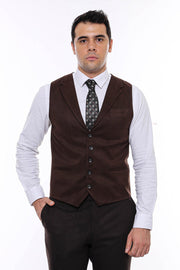 Plain Collared Dark Brown Men Vest - Wessi