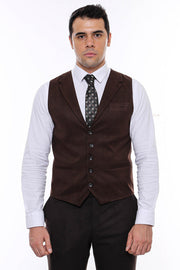 Plain Collared Dark Brown Men Vest - Wessi