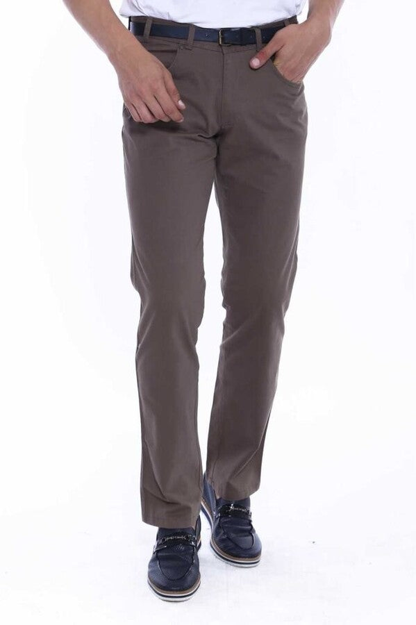 Plain Covered Pocket Suede Brown Men Pants - Wessi