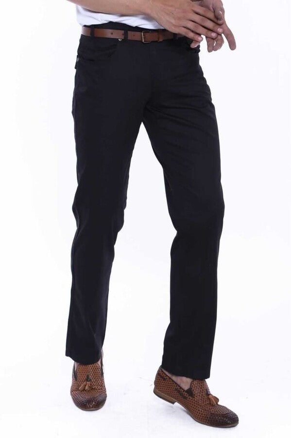 Plain Covered Pockets Suede Black Men Pants - Wessi