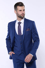 Plain Navy Vested Suit - Wessi