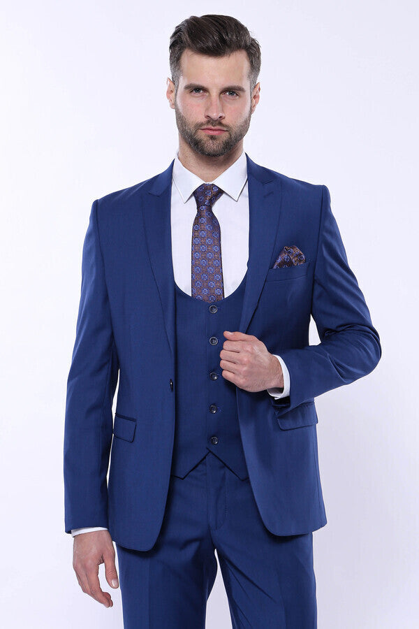 Plain Navy Vested Suit - Wessi