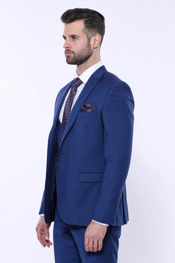 Plain Navy Vested Suit - Wessi