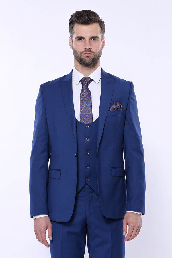 Plain Navy Vested Suit - Wessi