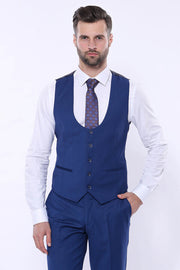 Plain Navy Vested Suit - Wessi