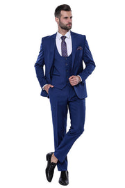 Plain Navy Vested Suit - Wessi