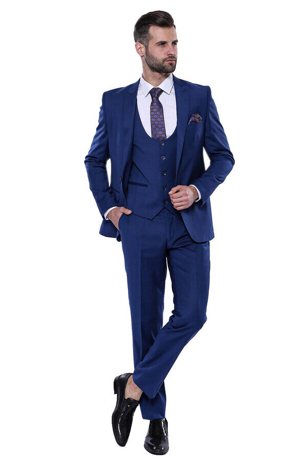 Plain Navy Vested Suit - Wessi