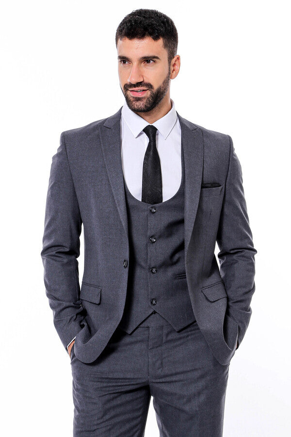 Plain Slim Fit Anthracite Men Suit - Wessi