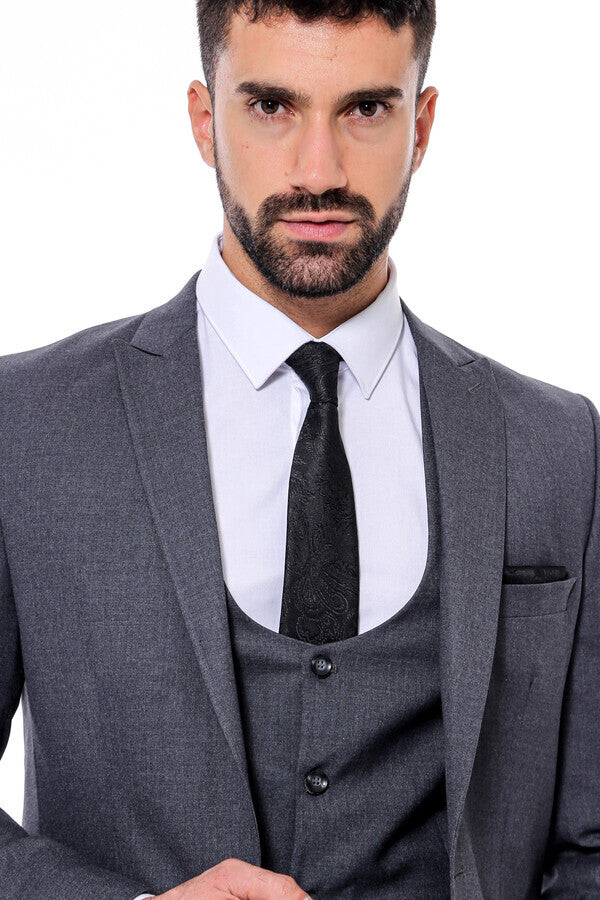 Plain Slim Fit Anthracite Men Suit - Wessi