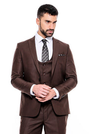 Plain Slim Fit Brown Men Suit - Wessi