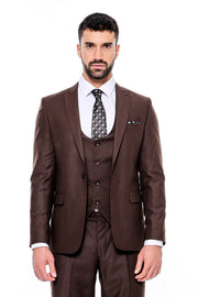 Plain Slim Fit Brown Men Suit - Wessi