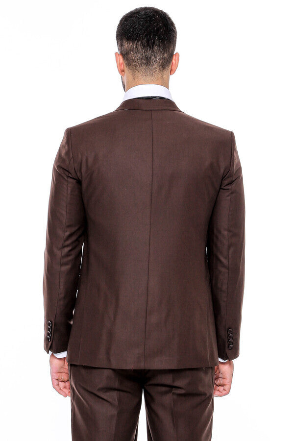 Plain Slim Fit Brown Men Suit - Wessi