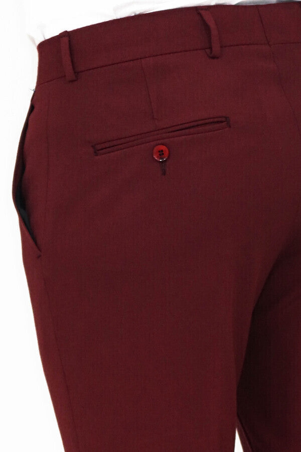 Slim Fit Plain Burgundy Men Pants - Wessi