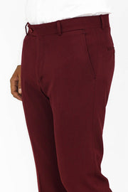 Slim Fit Plain Burgundy Men Pants - Wessi