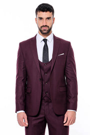 Plain Slim Fit Burgundy Men Suit - Wessi