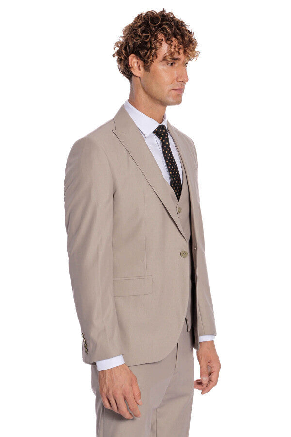 Plain Slim Fit Light Brown Men Suit - Wessi