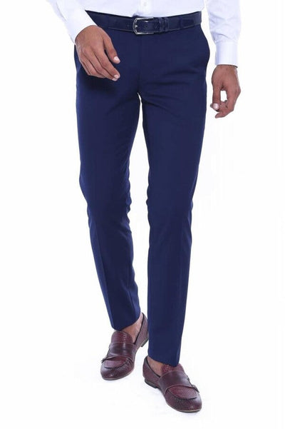 Plain Slim Fit Navy Blue Men Pants - Wessi