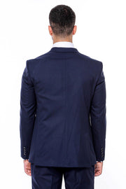 Plain Slim Fit Navy Blue Men Suit - Wessi