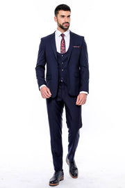 Plain Slim Fit Navy Blue Men Suit - Wessi