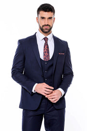 Plain Slim Fit Navy Blue Men Suit - Wessi