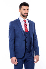 Plain Slim Fit Navy Blue Men Suit - Wessi