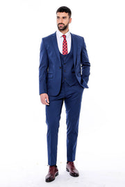 Plain Slim Fit Navy Blue Men Suit - Wessi