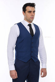 Plain Slim Fit Navy Blue Men Vest - Wessi